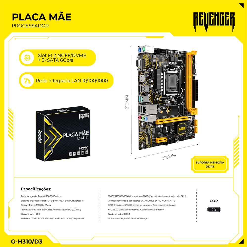 PLACA MÃE LGA1151 H310-D3